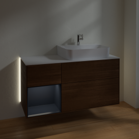 Тумба под раковину Villeroy & Boch Finion 120х50 ,1 см с подсветкой МДФ шпон грецкого ореха/стекло белое матовое G141HGGN