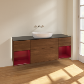 Тумба под раковину Villeroy & Boch Finion 160х50,1 см с подсветкой МДФ шпон грецкого ореха/стекло черное матовое GD02HBGN