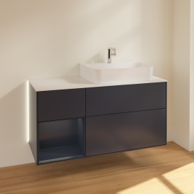 Тумба под раковину Villeroy & Boch Finion 120х50,1 см с подсветкой МДФ темно-синий матовый лак/стекло белое матовое G141HGHG