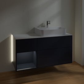 Тумба под раковину Villeroy & Boch Finion 120х50,1 см с подсветкой МДФ темно-синий матовый лак/стекло белое матовое G141HGHG