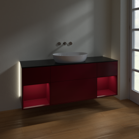 Тумба под раковину Villeroy & Boch Finion 160х50,1 см с подсветкой МДФ пион матовый лак/стекло черное матовое GD02HBHB