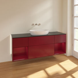 Тумба под раковину Villeroy & Boch Finion 160х50,1 см с подсветкой МДФ пион матовый лак/стекло черное матовое GD02HBHB