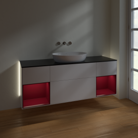 Тумба под раковину Villeroy & Boch Finion 160х50,1 см с подсветкой МДФ белый матовый лак/стекло черное матовое GD02HBMT