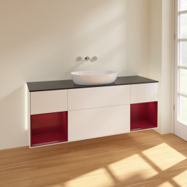 Тумба под раковину Villeroy & Boch Finion 160х50,1 см с подсветкой МДФ белый матовый лак/стекло черное матовое GD02HBMT