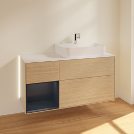 Тумба под раковину Villeroy & Boch Finion 120х50,1 см с подсветкой МДФ шпон дуба/стекло белое матовое G141HGPC