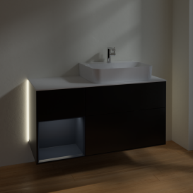 Тумба под раковину Villeroy & Boch Finion 120х50,1 см с подсветкой МДФ черный матовый лак/стекло белое матовое G141HGPD