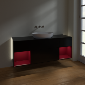 Тумба под раковину Villeroy & Boch Finion 160х50,1 см с подсветкой МДФ черный матовый лак/стекло черное матовое GD02HBPD