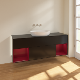 Тумба под раковину Villeroy & Boch Finion 160х50,1 см с подсветкой МДФ черный матовый лак/стекло черное матовое GD02HBPD