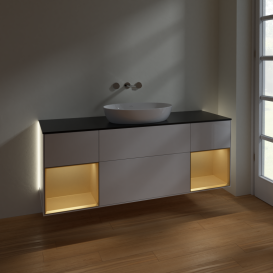 Тумба под раковину Villeroy & Boch Finion 160х50,1 см с подсветкой МДФ глянцевый белый лак/стекло черное матовое GD02HFGF