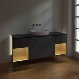 Тумба под раковину Villeroy & Boch Finion 160х50,1 см с подсветкой МДФ антрацит матовый лак/стекло черное матовое GD02HFGK