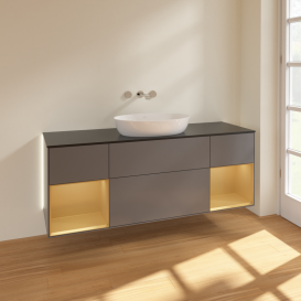 Тумба под раковину Villeroy & Boch Finion 160х50,1 см с подсветкой МДФ антрацит матовый лак/стекло черное матовое GD02HFGK