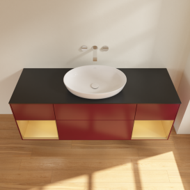 Тумба под раковину Villeroy & Boch Finion 160х50,1 см с подсветкой МДФ пион матовый лак/стекло черное матовое GD02HFHB