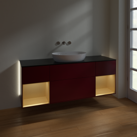 Тумба под раковину Villeroy & Boch Finion 160х50,1 см с подсветкой МДФ пион матовый лак/стекло черное матовое GD02HFHB