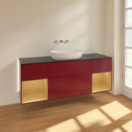 Тумба под раковину Villeroy & Boch Finion 160х50,1 см с подсветкой МДФ пион матовый лак/стекло черное матовое GD02HFHB