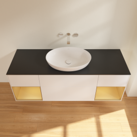 Тумба под раковину Villeroy & Boch Finion 160х50,1 см с подсветкой МДФ белый матовый лак/стекло черное матовое GD02HFMT