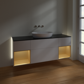 Тумба под раковину Villeroy & Boch Finion 160х50,1 см с подсветкой МДФ белый матовый лак/стекло черное матовое GD02HFMT