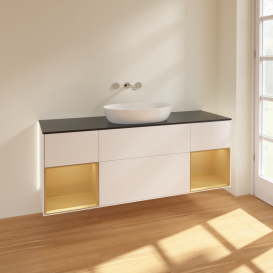 Тумба под раковину Villeroy & Boch Finion 160х50,1 см с подсветкой МДФ белый матовый лак/стекло черное матовое GD02HFMT