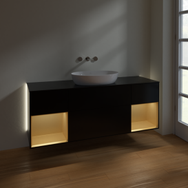 Тумба под раковину Villeroy & Boch Finion 160х50,1 см с подсветкой МДФ черный матовый лак/стекло черное матовое GD02HFPD