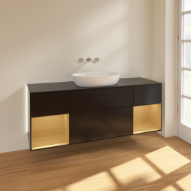 Тумба под раковину Villeroy & Boch Finion 160х50,1 см с подсветкой МДФ черный матовый лак/стекло черное матовое GD02HFPD