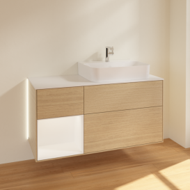 Тумба под раковину Villeroy & Boch Finion 120х50,1 см с подсветкой МДФ шпон дуба/стекло белое матовое G141MTPC