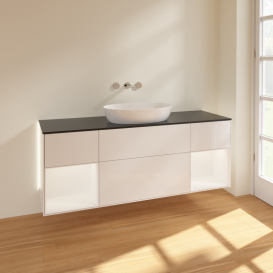 Тумба под раковину Villeroy & Boch Finion 160х50,1 см с подсветкой МДФ глянцевый белый лак/стекло черное матовое GD02MTGF