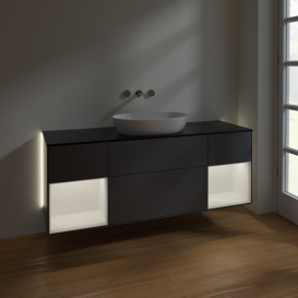 Тумба под раковину Villeroy & Boch Finion 160х50,1 см с подсветкой МДФ антрацит матовый лак/стекло черное матовое GD02MTGK