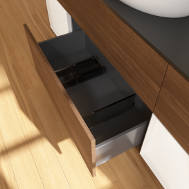 Тумба под раковину Villeroy & Boch Finion 160х50,1 см с подсветкой МДФ шпон грецкого ореха/стекло черное матовое GD02MTGN