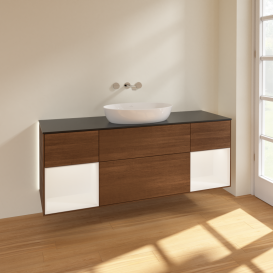 Тумба под раковину Villeroy & Boch Finion 160х50,1 см с подсветкой МДФ шпон грецкого ореха/стекло черное матовое GD02MTGN