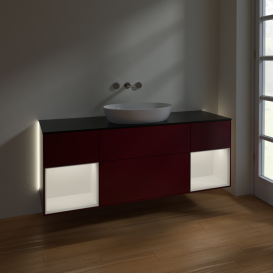 Тумба под раковину Villeroy & Boch Finion 160х50,1 см с подсветкой МДФ пион матовый лак/стекло черное матовое GD02MTHB