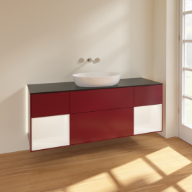 Тумба под раковину Villeroy & Boch Finion 160х50,1 см с подсветкой МДФ пион матовый лак/стекло черное матовое GD02MTHB