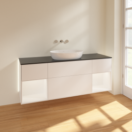 Тумба под раковину Villeroy & Boch Finion 160х50,1 см с подсветкой МДФ белый матовый лак/стекло черное матовое GD02MTMT