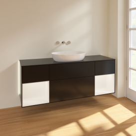 Тумба под раковину Villeroy & Boch Finion 160х50,1 см с подсветкой МДФ черный матовый лак/стекло черное матовое GD02MTPD