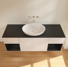 Тумба под раковину Villeroy & Boch Finion 160х50,1 см с подсветкой МДФ глянцевый белый лак/стекло черное матовое GD02PDGF