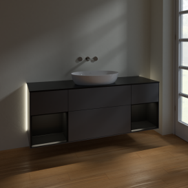 Тумба под раковину Villeroy & Boch Finion 160х50,1 см с подсветкой МДФ антрацит матовый лак/стекло черное матовое GD02PDGK