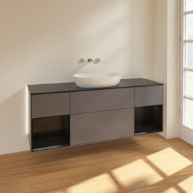 Тумба под раковину Villeroy & Boch Finion 160х50,1 см с подсветкой МДФ антрацит матовый лак/стекло черное матовое GD02PDGK