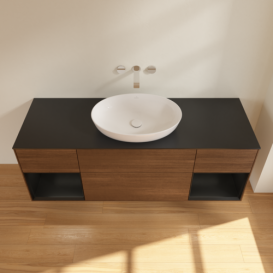 Тумба под раковину Villeroy & Boch Finion 160х50,1 см с подсветкой МДФ шпон грецкого ореха/стекло черное матовое GD02PDGN