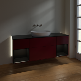 Тумба под раковину Villeroy & Boch Finion 160х50,1 см с подсветкой МДФ пион матовый лак/стекло черное матовое GD02PDHB