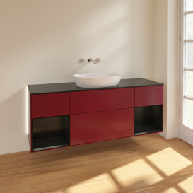 Тумба под раковину Villeroy & Boch Finion 160х50,1 см с подсветкой МДФ пион матовый лак/стекло черное матовое GD02PDHB