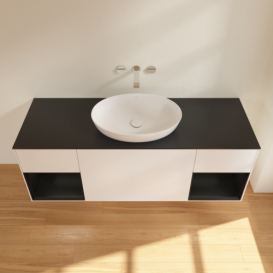 Тумба под раковину Villeroy & Boch Finion 160х50,1 см с подсветкой МДФ белый матовый лак/стекло черное матовое GD02PDMT