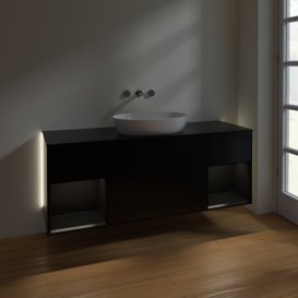 Тумба под раковину Villeroy & Boch Finion 160х50,1 см с подсветкой МДФ черный матовый лак/стекло черное матовое GD02PDPD