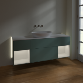 Тумба под раковину Villeroy & Boch Finion 160х50,1 см с подсветкой МДФ оливковый матовый лак/стекло белое матовое GD01GFGM