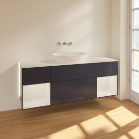 Тумба под раковину Villeroy & Boch Finion 160х50,1 см с подсветкой МДФ темно-синий матовый лак/стекло белое матовое GD01GFHG