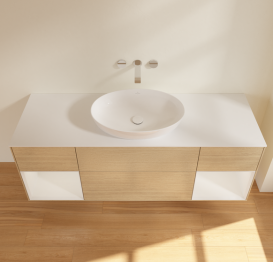 Тумба под раковину Villeroy & Boch Finion 160х50,1 см с подсветкой МДФ шпон дуба/стекло белое матовое GD01GFPC