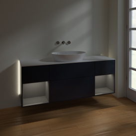 Тумба под раковину Villeroy & Boch Finion 160х50,1 см с подсветкой МДФ темно-синий матовый лак/стекло белое матовое GD01GKHG