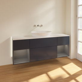 Тумба под раковину Villeroy & Boch Finion 160х50,1 см с подсветкой МДФ темно-синий матовый лак/стекло белое матовое GD01GKHG