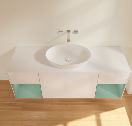 Тумба под раковину Villeroy & Boch Finion 160х50,1 см с подсветкой МДФ глянцевый белый лак/стекло белое матовое GD01GMGF