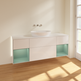 Тумба под раковину Villeroy & Boch Finion 160х50,1 см с подсветкой МДФ глянцевый белый лак/стекло белое матовое GD01GMGF