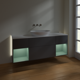 Тумба под раковину Villeroy & Boch Finion 160х50,1 см с подсветкой МДФ антрацит матовый лак/стекло белое матовое GD01GMGK