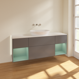 Тумба под раковину Villeroy & Boch Finion 160х50,1 см с подсветкой МДФ антрацит матовый лак/стекло белое матовое GD01GMGK