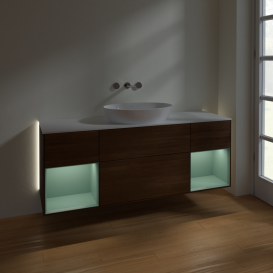 Тумба под раковину Villeroy & Boch Finion 160х50,1 см с подсветкой МДФ шпон грецкого ореха/стекло белое матовое GD01GMGN